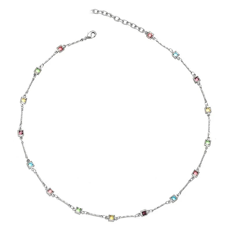 Rainbow Gem Necklace Simple Clavicle Chain