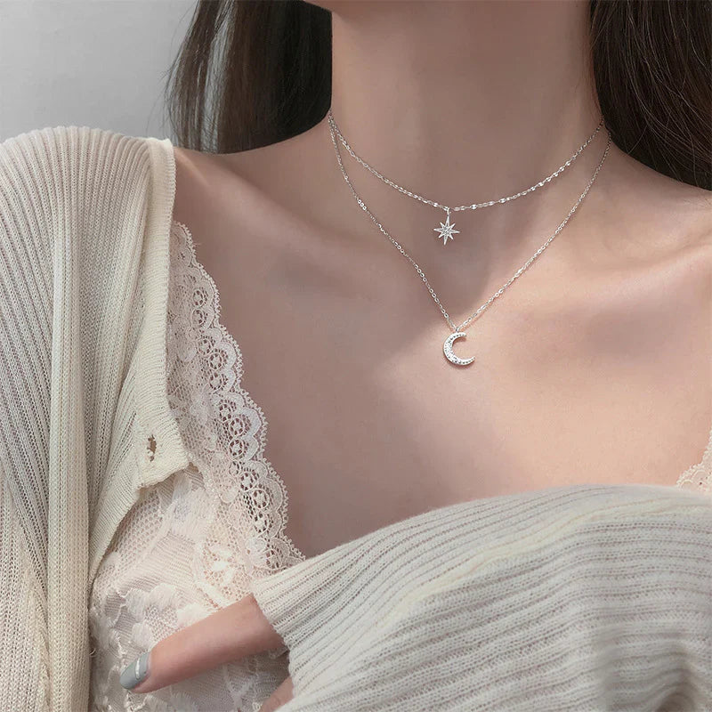 Asterism Moon Double-layer Necklace For Women