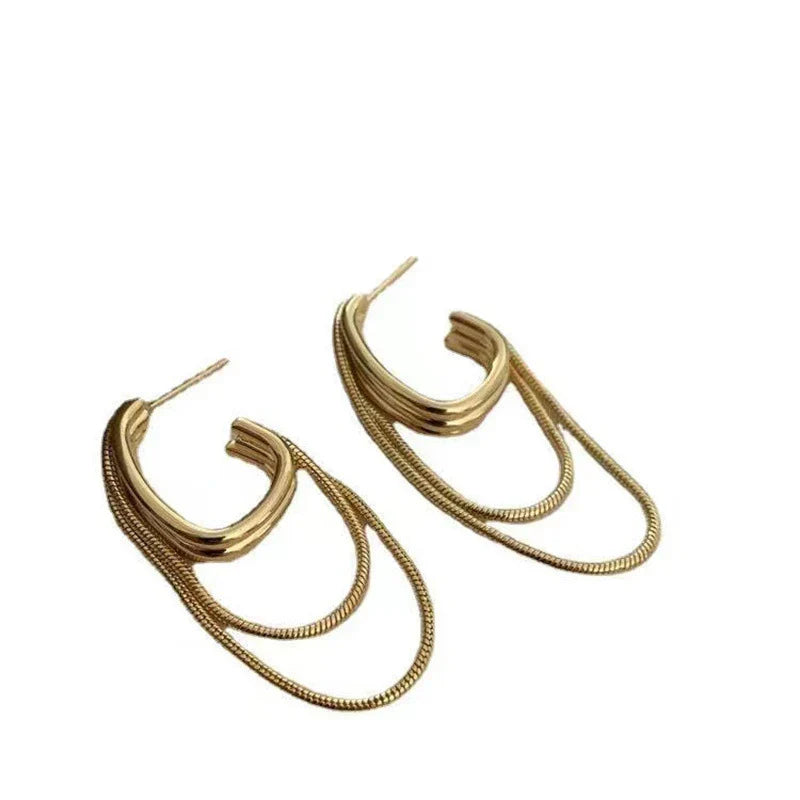 Light Luxury Minority High-grade Multi-layer Chain Long Fringe Earrings Women