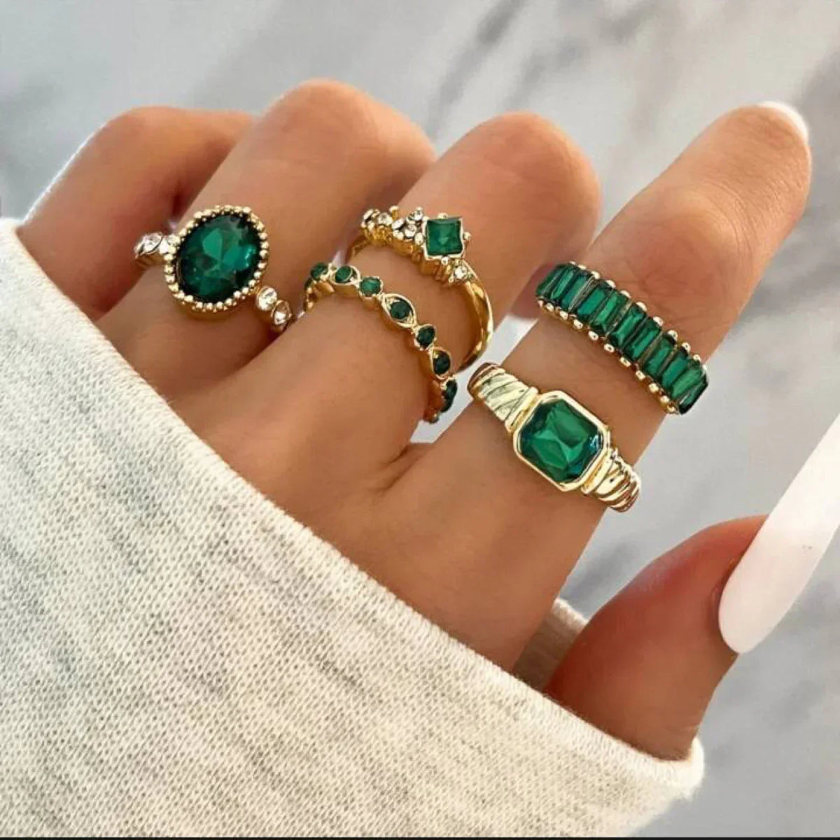 Simple Geometric Diamond-studded Ring 5-piece Set