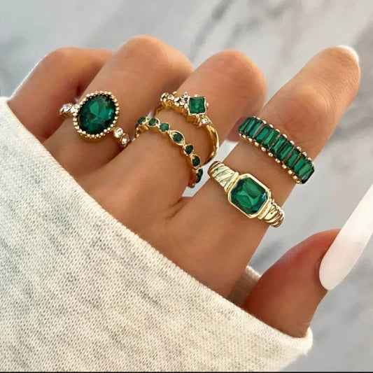 Simple Geometric Diamond-studded Ring 5-piece Set