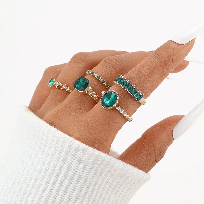 Simple Geometric Diamond-studded Ring 5-piece Set