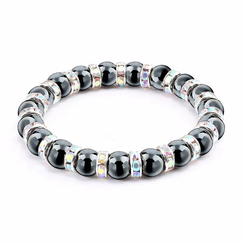 Haematite Beaded Bracelet Single Circle Couple Micro Inlay Rhinestones