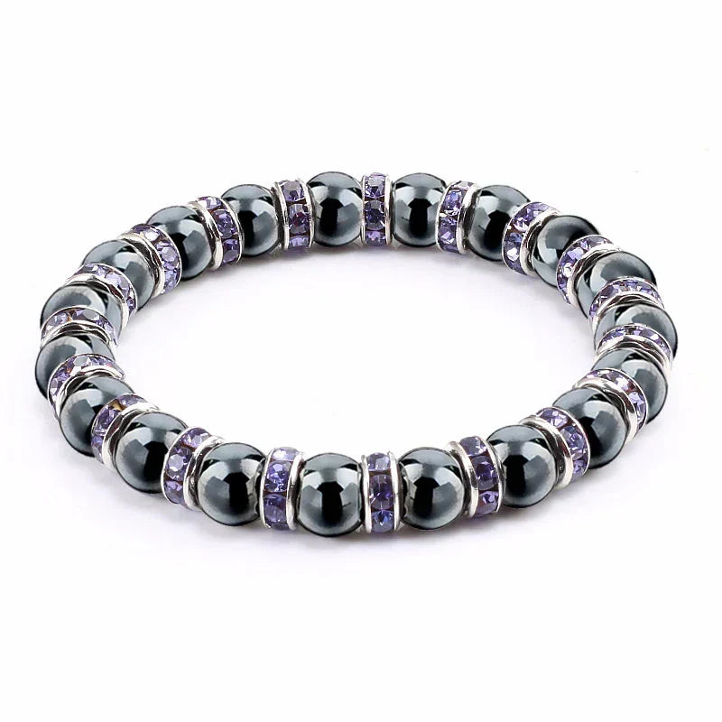 Haematite Beaded Bracelet Single Circle Couple Micro Inlay Rhinestones