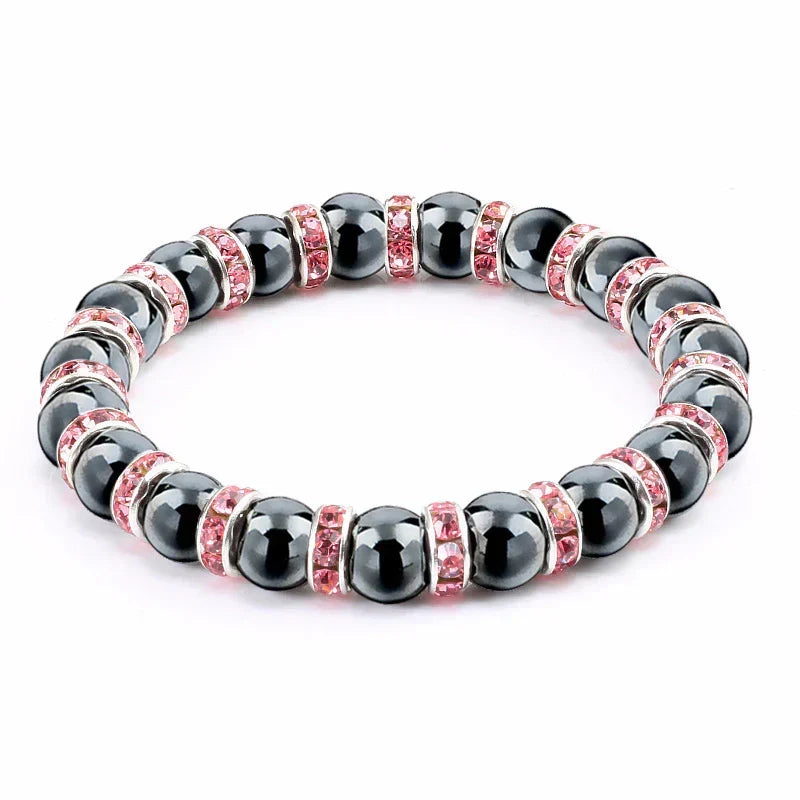 Haematite Beaded Bracelet Single Circle Couple Micro Inlay Rhinestones