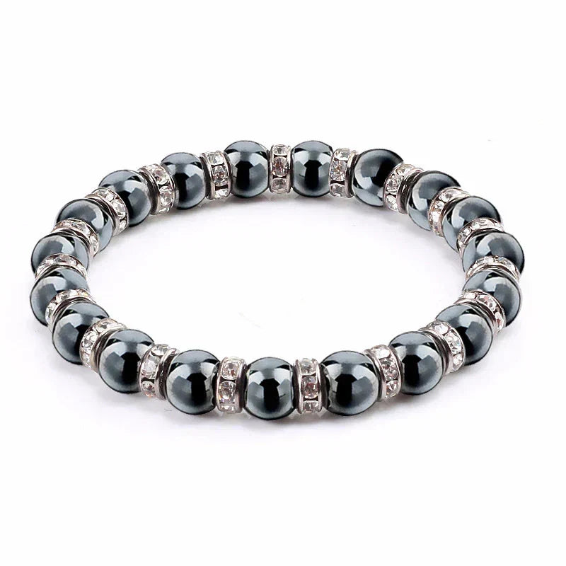 Haematite Beaded Bracelet Single Circle Couple Micro Inlay Rhinestones
