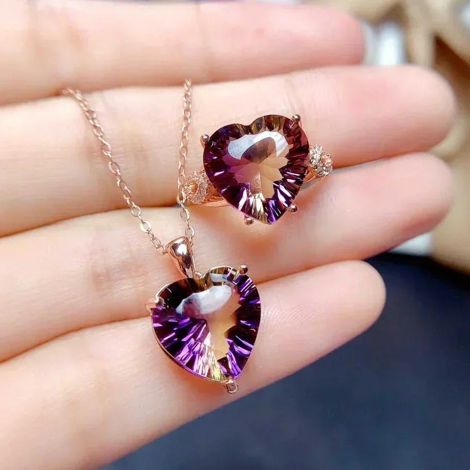 Heart-shaped Artificial Gradient Colorful Tourmaline Open Ring