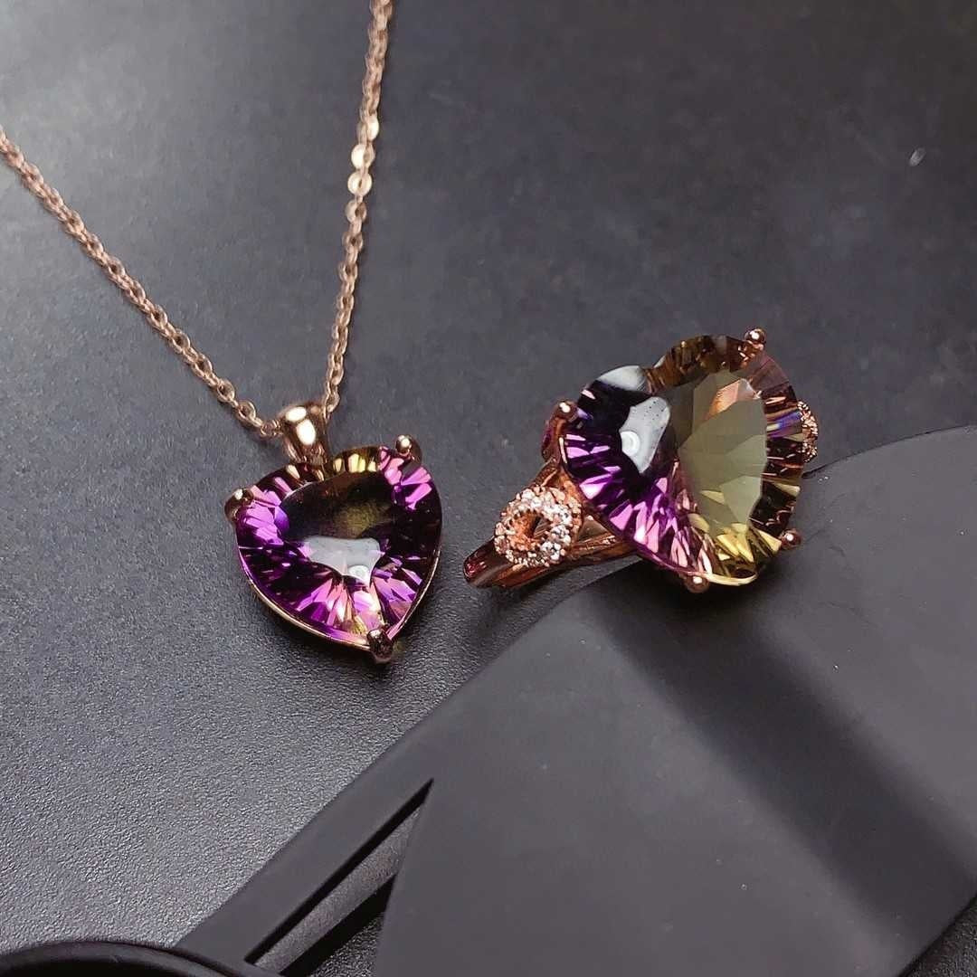 Heart-shaped Artificial Gradient Colorful Tourmaline Open Ring