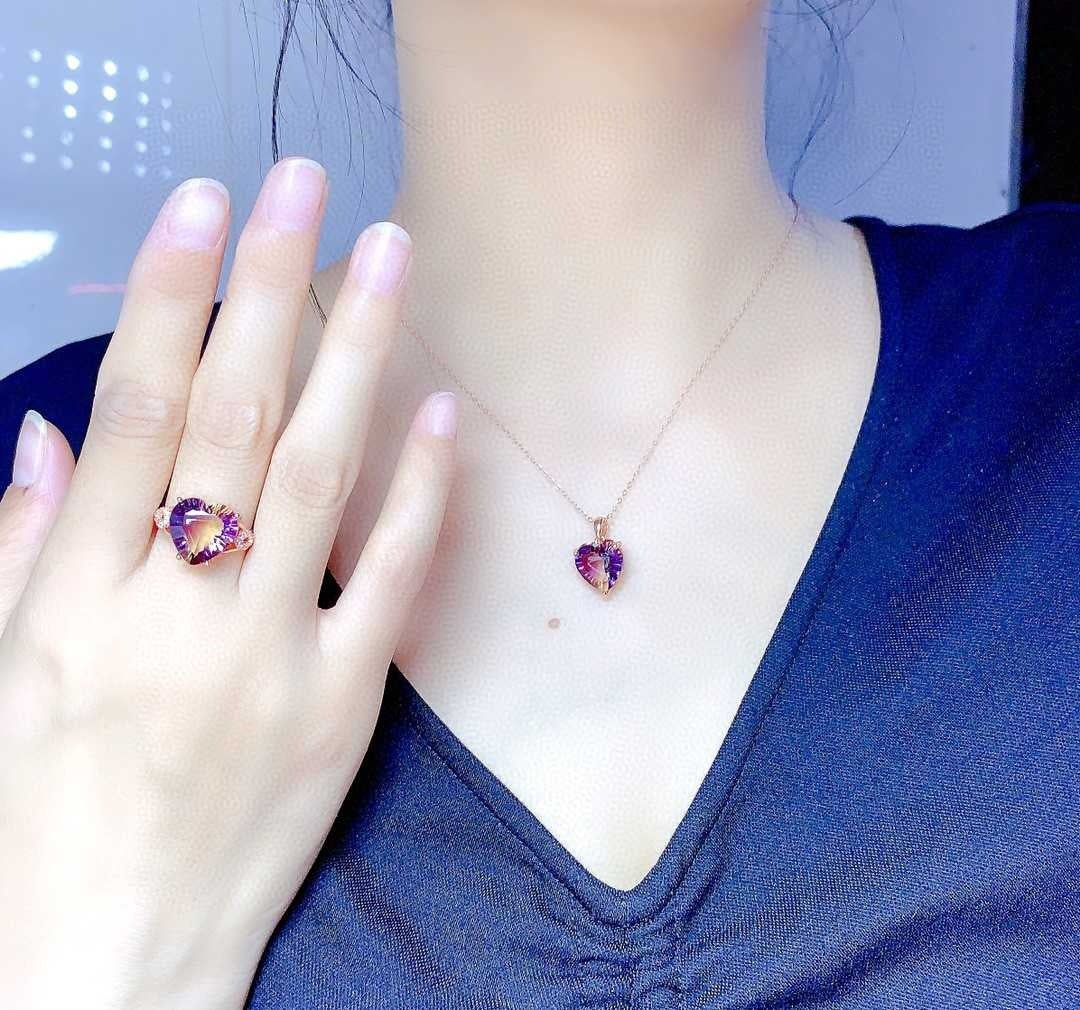 Heart-shaped Artificial Gradient Colorful Tourmaline Open Ring
