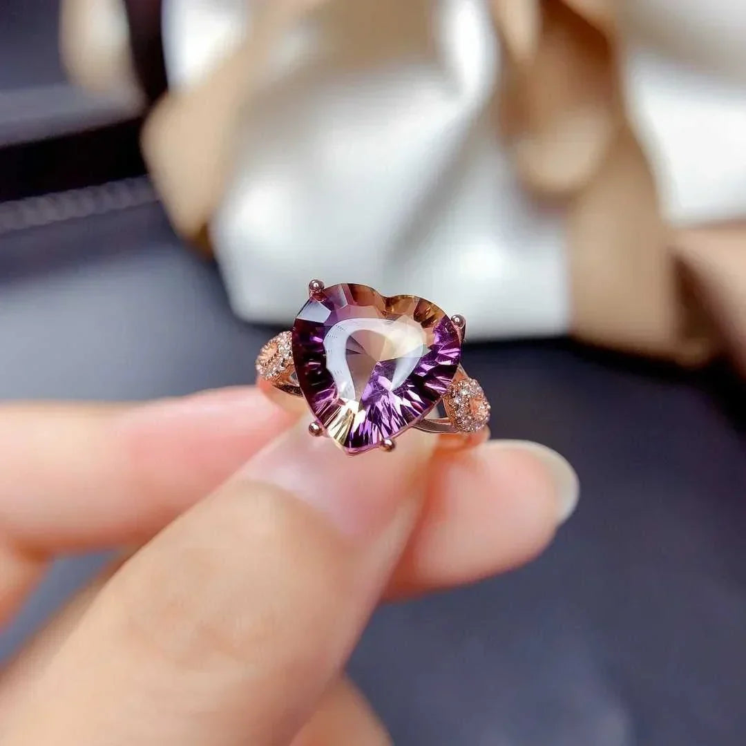 Heart-shaped Artificial Gradient Colorful Tourmaline Open Ring