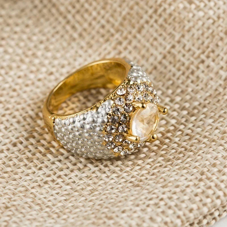 Gold-plated Square European And American Gemstone Ring