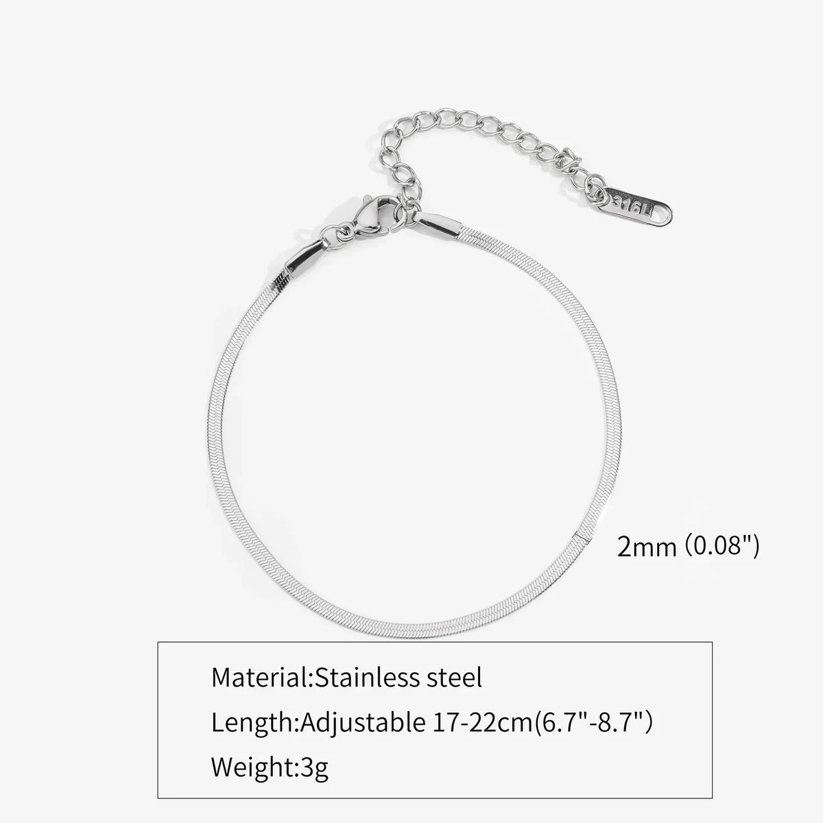 Simple Steel Peptide 18K Gold Plating Chain Like Flat Snake Bracelet