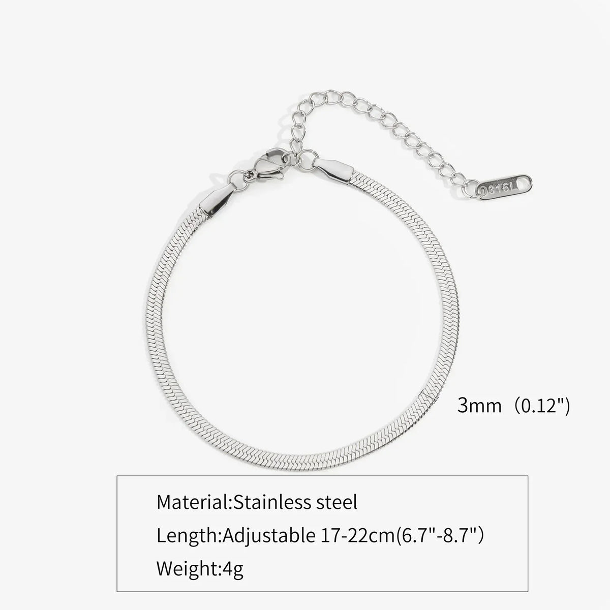 Simple Steel Peptide 18K Gold Plating Chain Like Flat Snake Bracelet