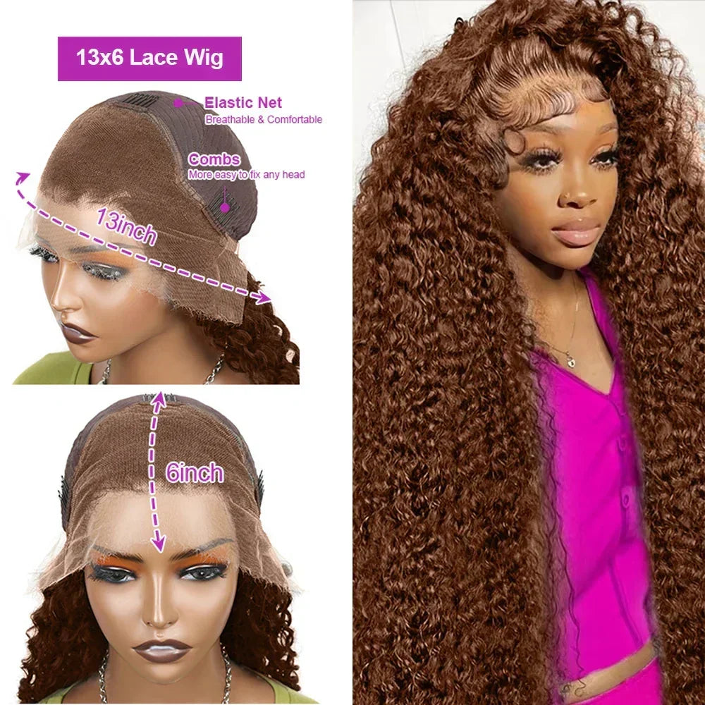 Chocolate Brown Deep Wave Lace Front Curly Wigs
