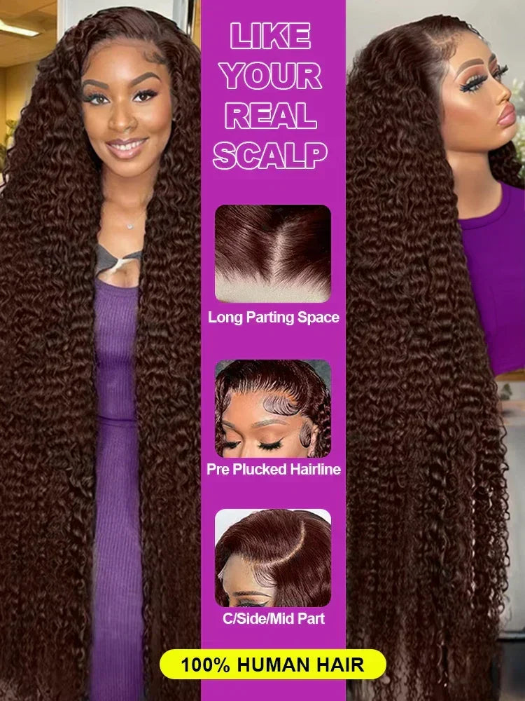 Chocolate Brown Deep Wave Lace Front Curly Wigs