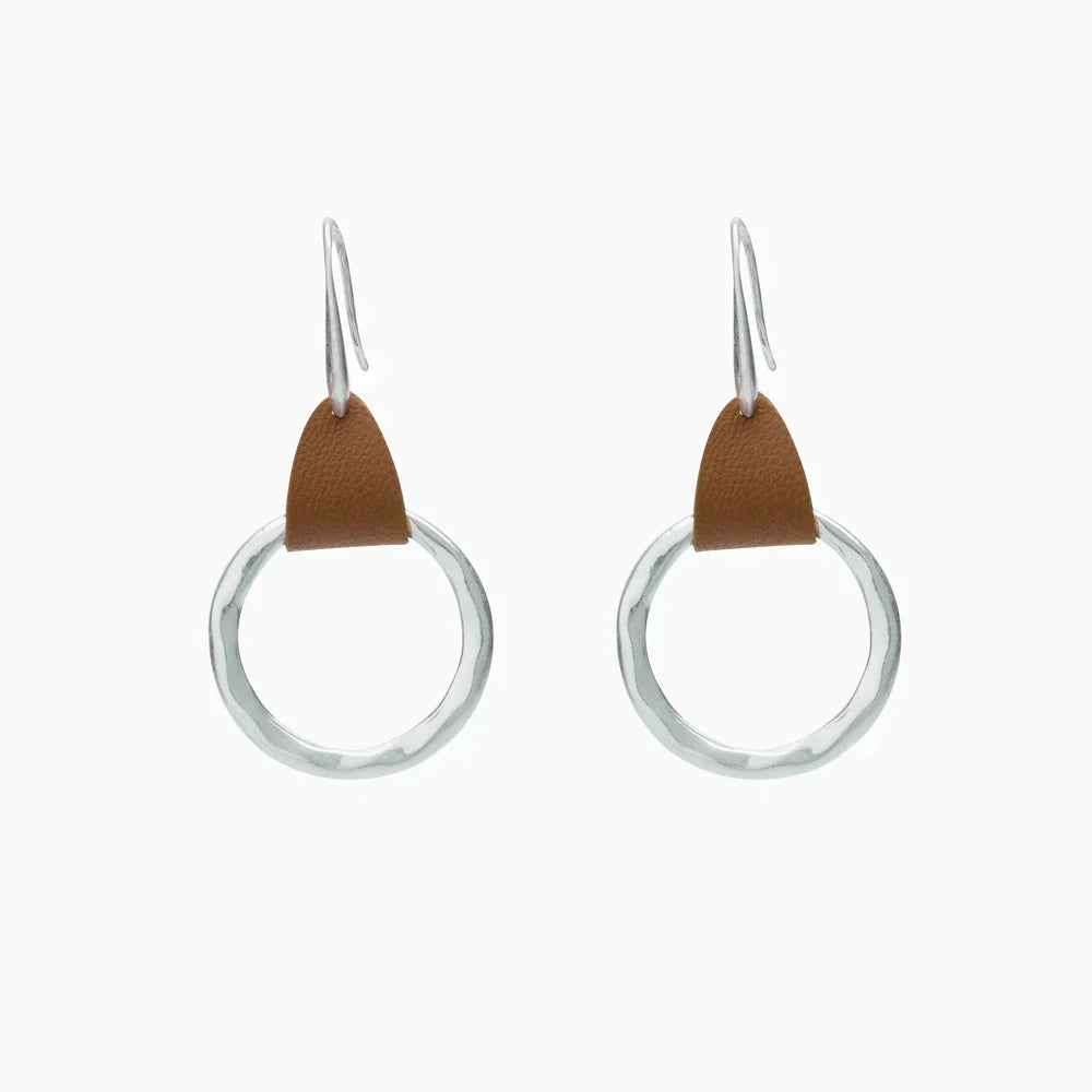 Simple Fashion Brown Leather Stitching Round Ring Earrings