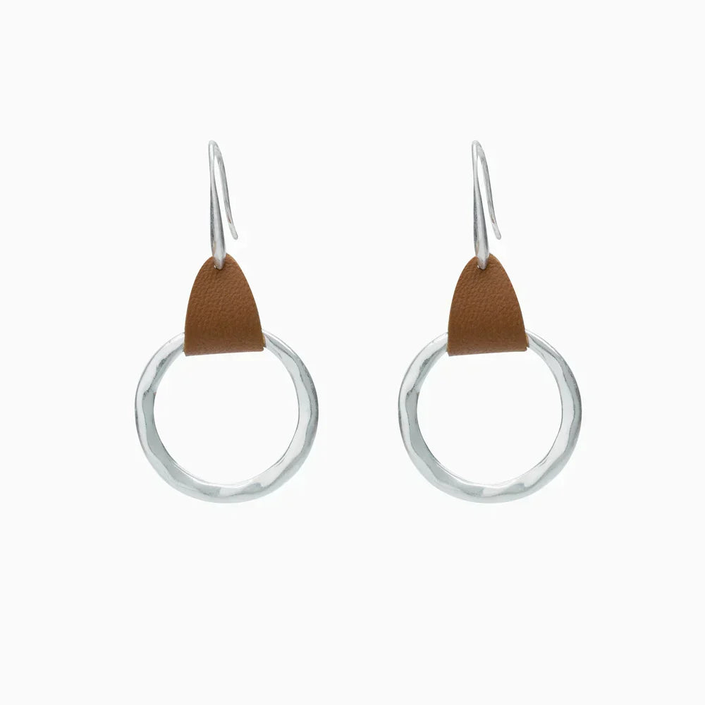 Simple Fashion Brown Leather Stitching Round Ring Earrings