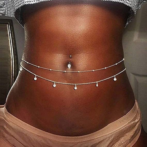 Women's Fashion Round Beads Chain Double-layer Waist Chain