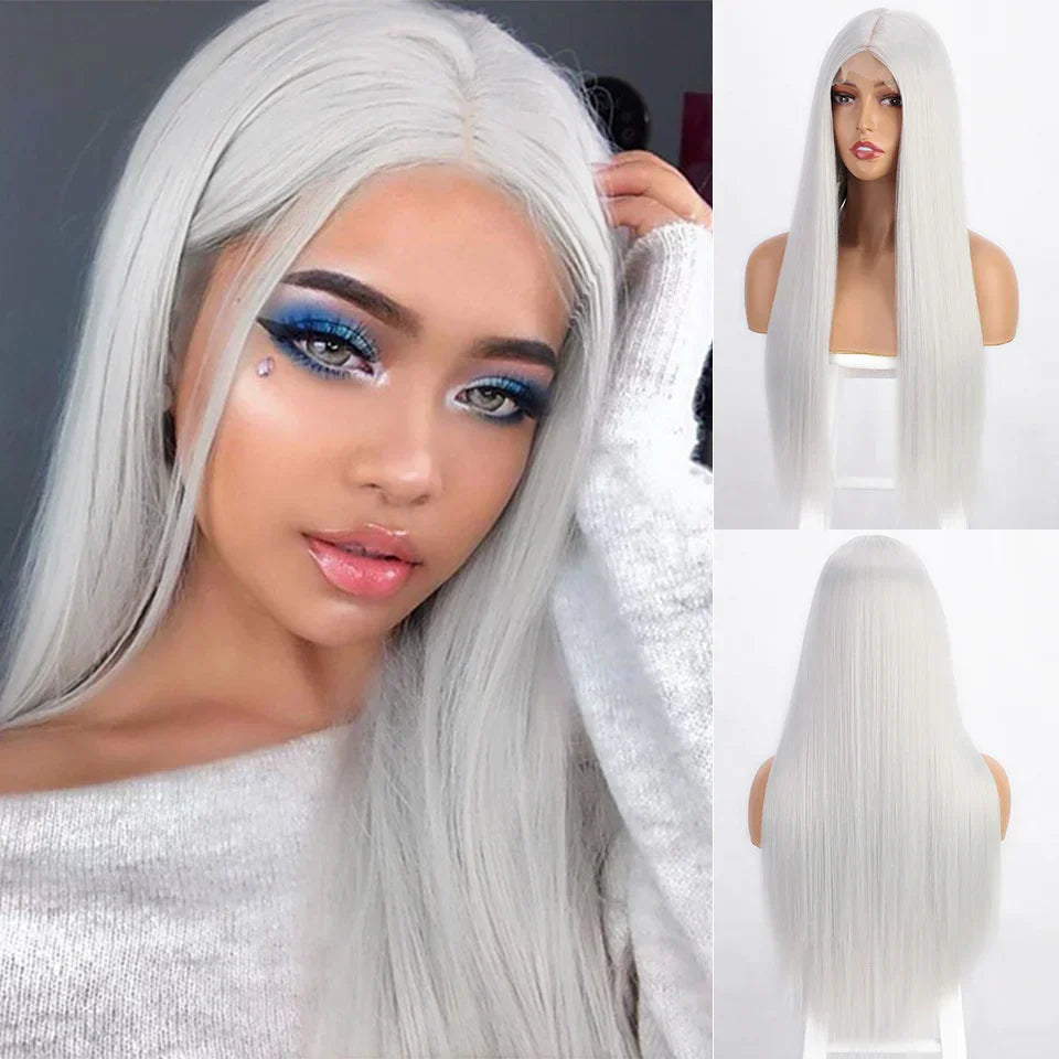 Black Long Straight Center Point Natural And Lifelike Headgear