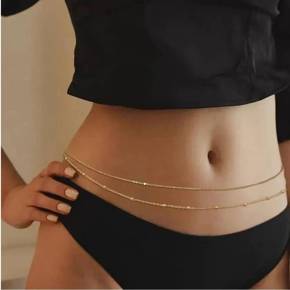 Women's Fashion Round Beads Chain Double-layer Waist Chain