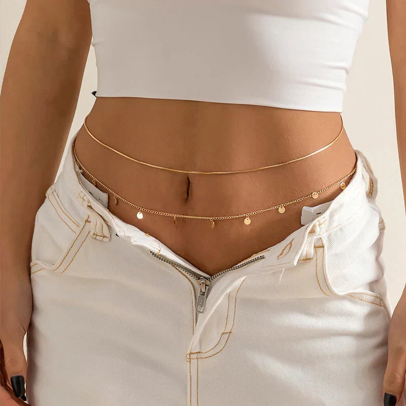 Women's Fashion Round Beads Chain Double-layer Waist Chain
