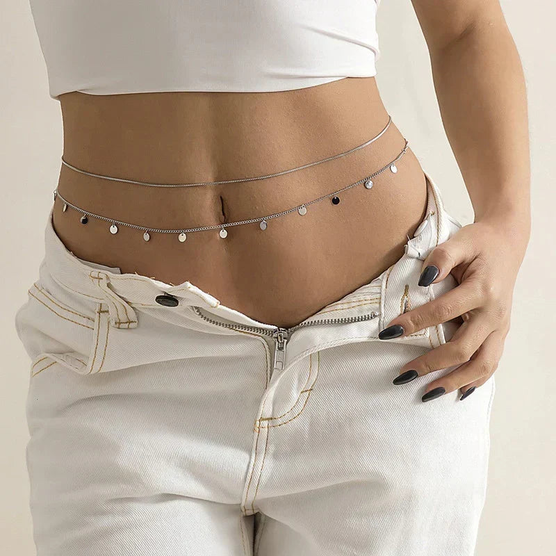 Women's Fashion Round Beads Chain Double-layer Waist Chain