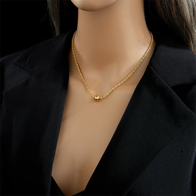 Metal Round Beads Thread Wave Necklace