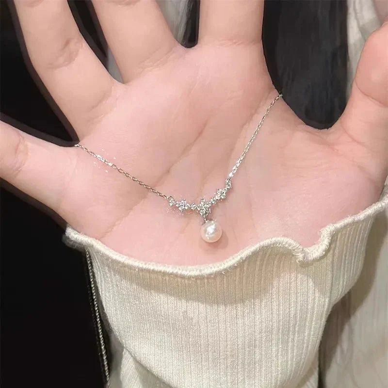 Single Small Pearl Zircon Necklace For Women