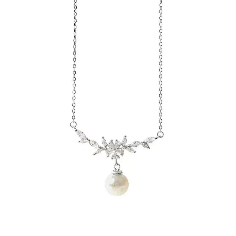 Single Small Pearl Zircon Necklace For Women
