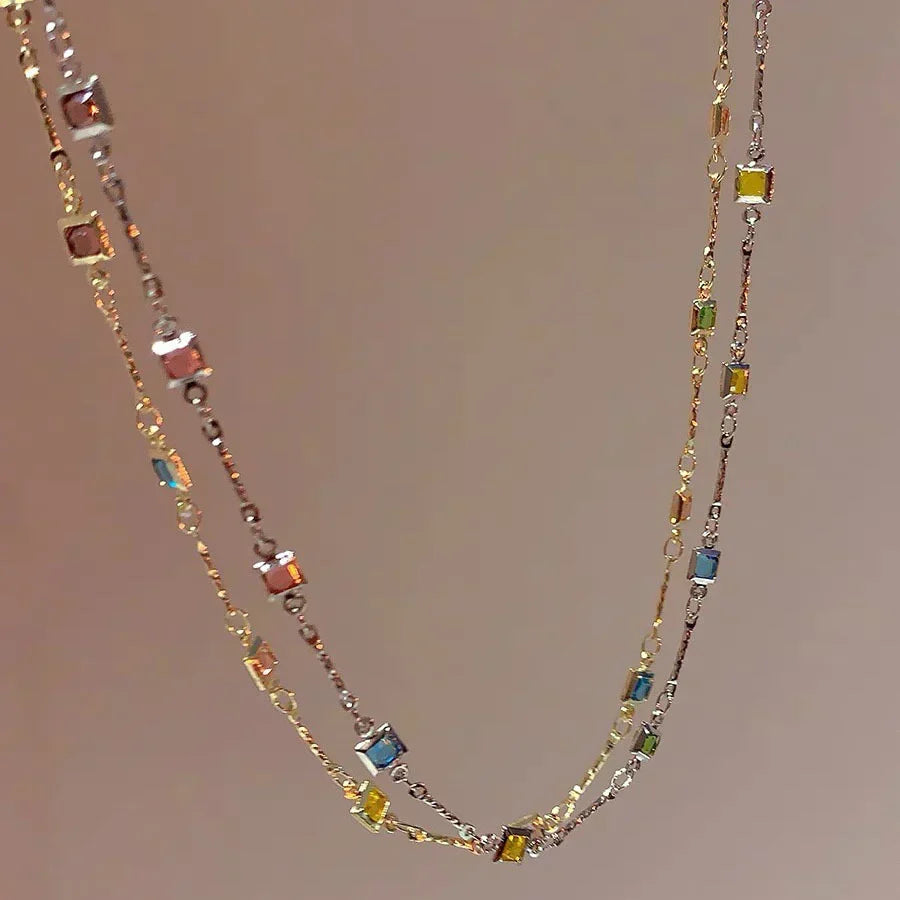 Rainbow Gem Necklace Simple Clavicle Chain