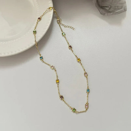 Rainbow Gem Necklace Simple Clavicle Chain