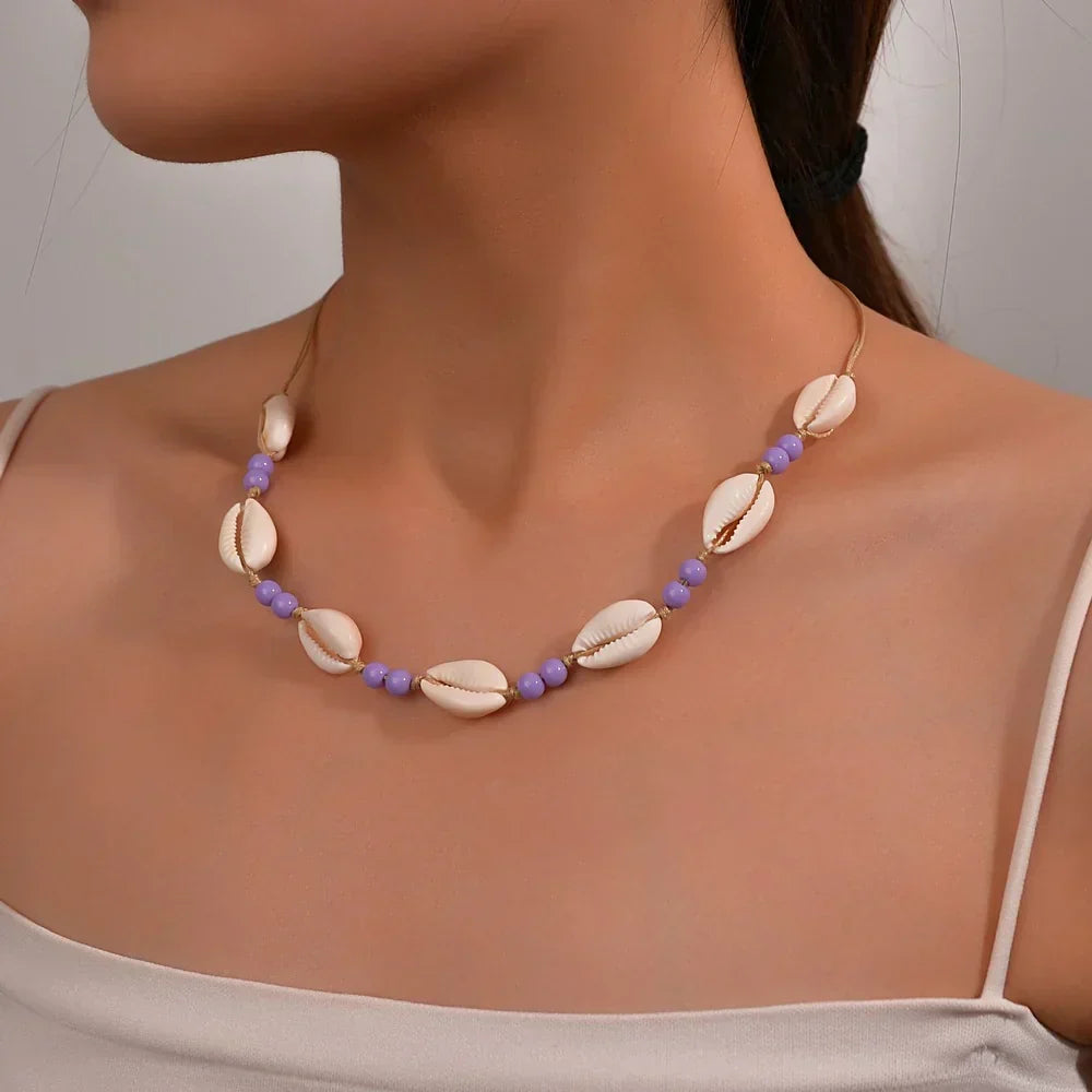 Personalized Shell Bead Hand-knit Necklace