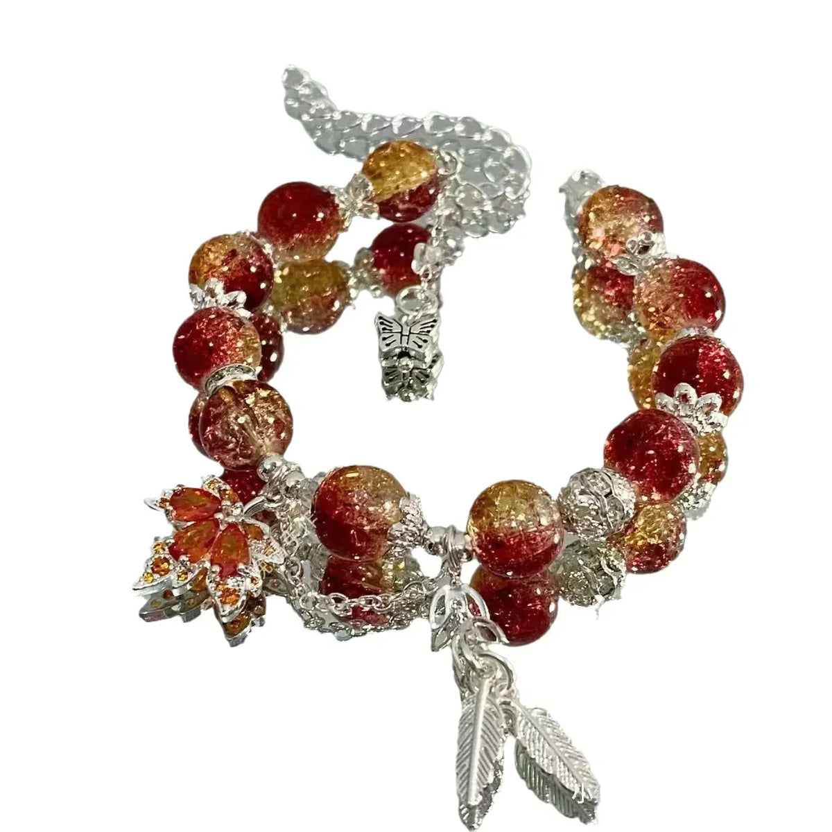 Maple Leaf Red Burst Beaded Bracelet