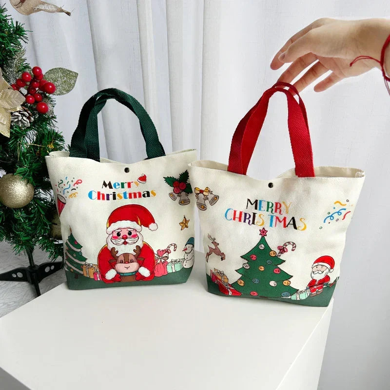 Cartoon Santa Snowman Tote Canvas Bag