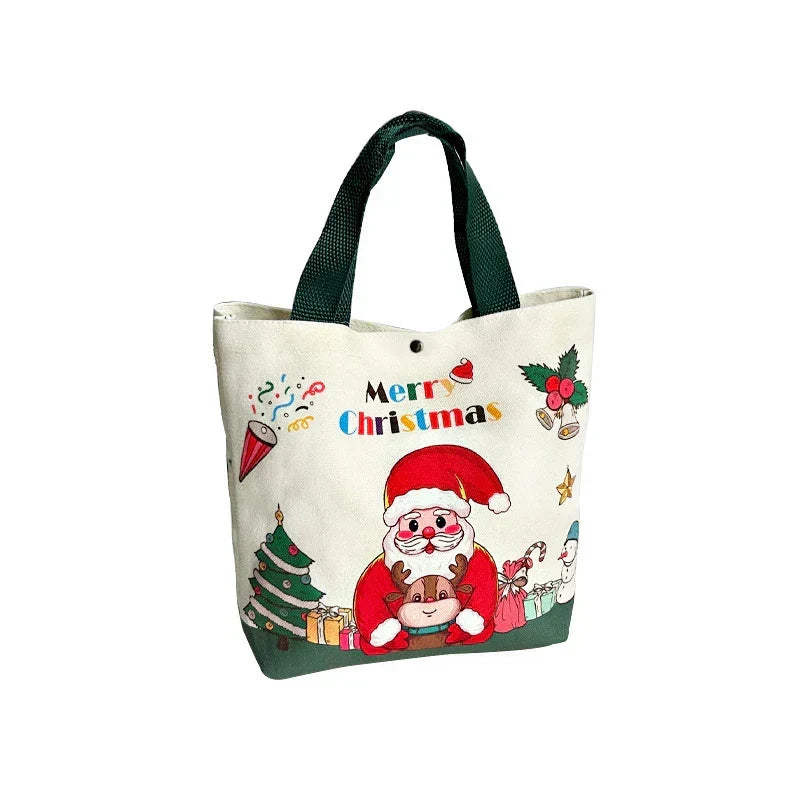 Cartoon Santa Snowman Tote Canvas Bag