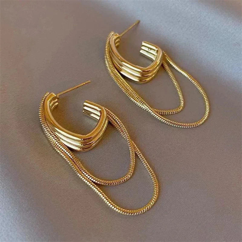 Light Luxury Minority High-grade Multi-layer Chain Long Fringe Earrings Women
