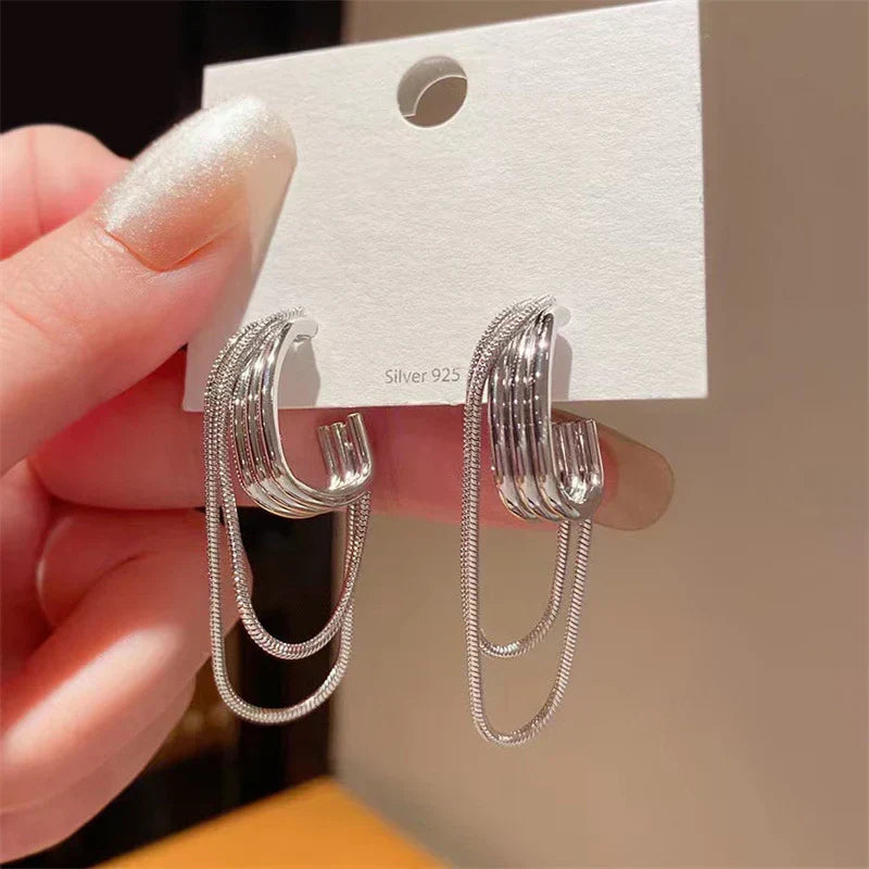 Light Luxury Minority High-grade Multi-layer Chain Long Fringe Earrings Women