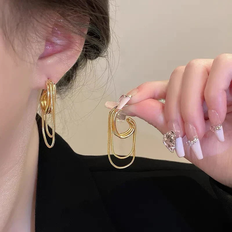 Light Luxury Minority High-grade Multi-layer Chain Long Fringe Earrings Women